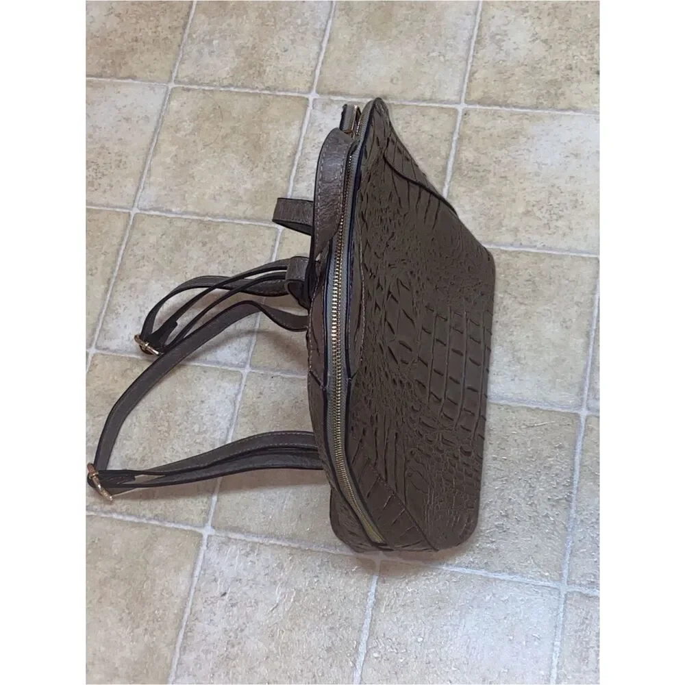 Women’s Faux Croc-Embossed Backpack - Metallic Brown Medium Size Male In China